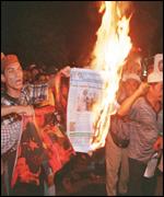 [ image: Pro-government newspapers have been burned]